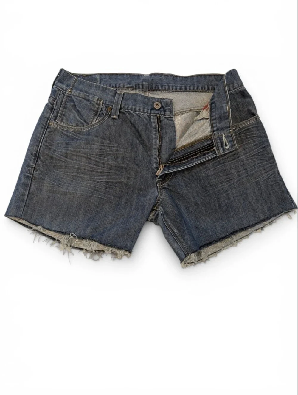 LEVIS Cutoff Blue Denim Shorts  Jeans Flap Pocket Boyfriend 36